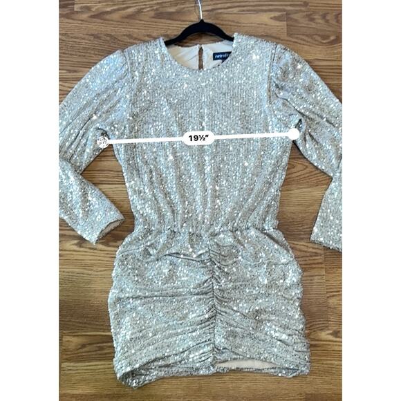 RETROFÊTE Gold Flynn ruched sequined tulle mini dress size L - Picture 8 of 15